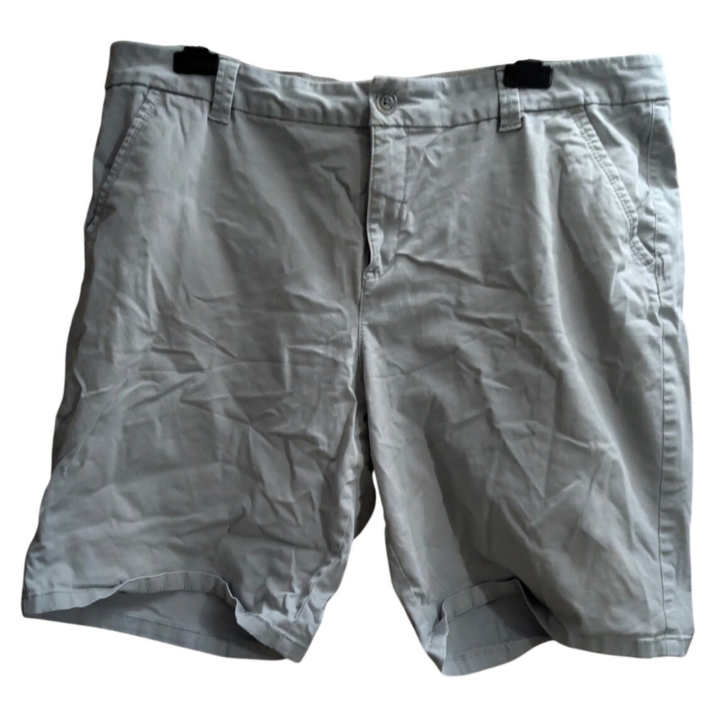 Shorts Plus Size 16 Cotton Spandex Bermuda Midrise Pockets Grey Stretch Flat